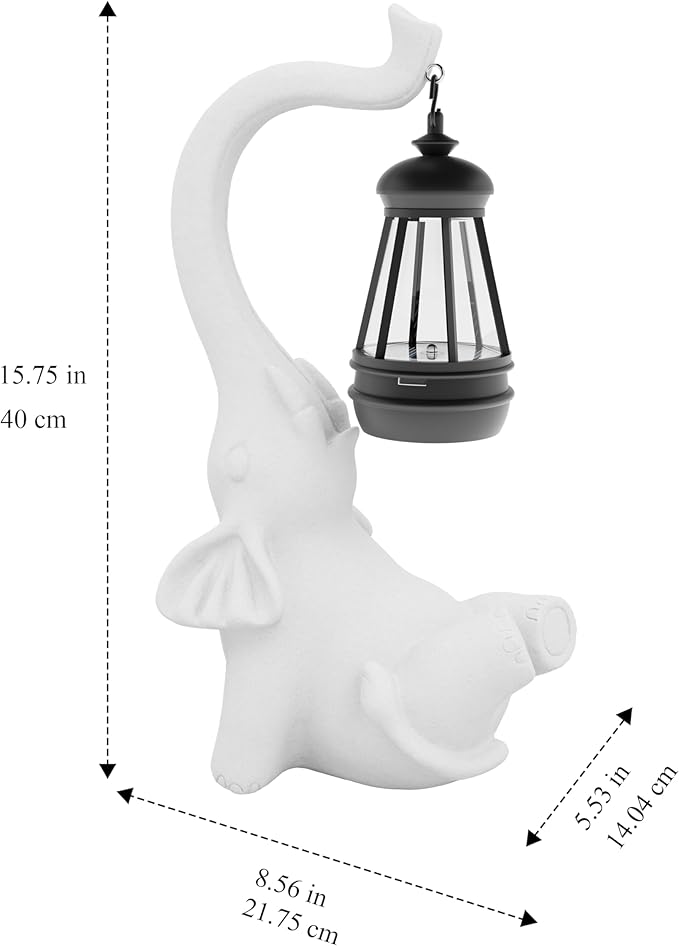 Statue Decoration, Figurine, Lawn Statue, Sculpture Ornament, Animal Figurine - Elephant Resin Statue with Lantern (Hand-JD Face Upward-JD)