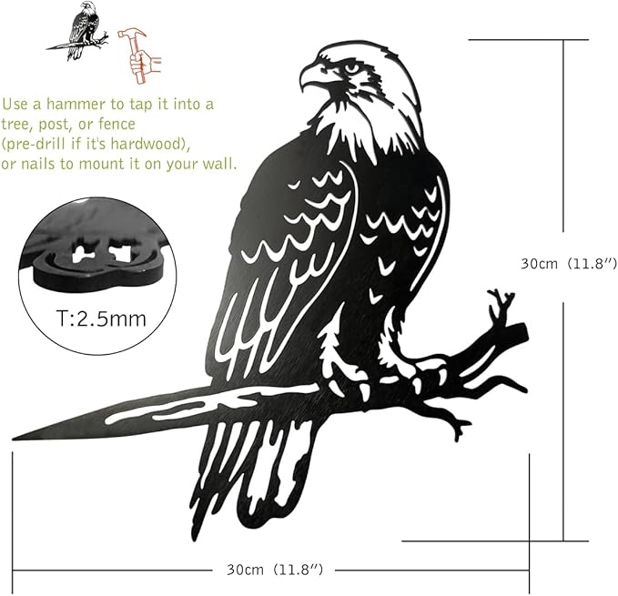 Bald Eagle Metal Bird Yard Art, Outdoor Tree Decor, Eagle Statue Gift for Men