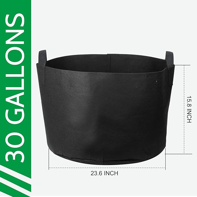 JERIA 12-Pack 30 Gallon, Vegetable/Flower/Plant Grow Bags, Aeration Fabric Pots with Handles (Black), Come with 12 Pcs Plant Labels