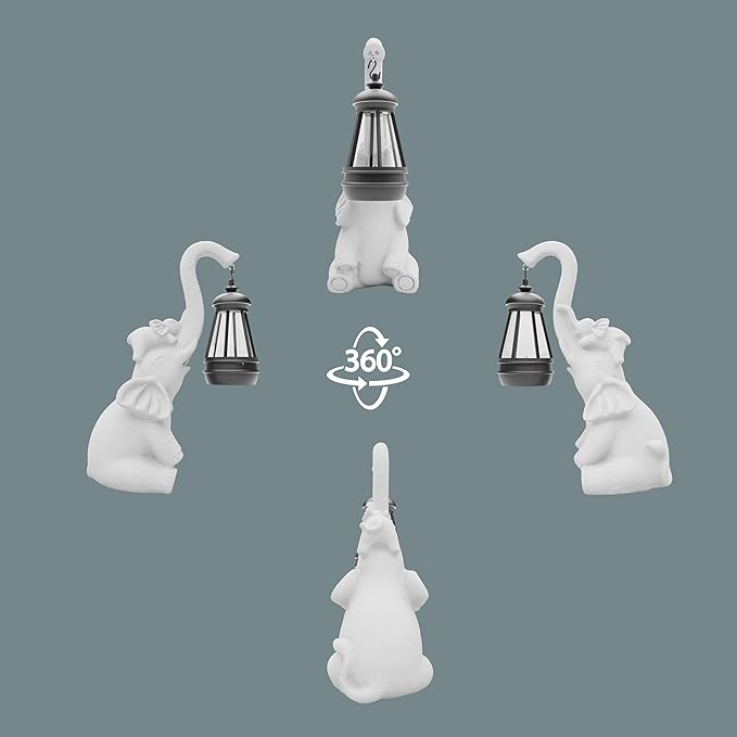 Statue Decoration, Figurine, Lawn Statue, Sculpture Ornament, Animal Figurine - Elephant Resin Statue with Lantern (Trunk)