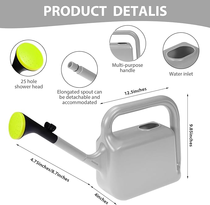 Outdoor Watering Can for Plants Indoor Watering Can for Houseplants 3/4 Gallon 3L (Grey)