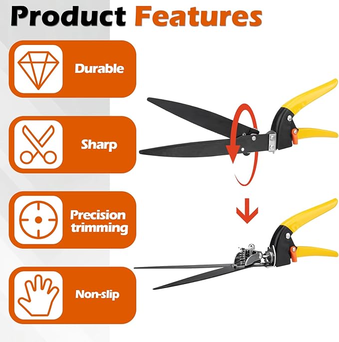 Upgraded Grass Shears, Grass Trimming Shears, Hand Grass Clippers, Gardening Scissors for Garden, Lawn Edges