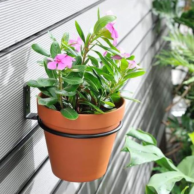 4 Pack 8in Flower Pot Holder Ring Wall Mounted Metal Planter Hooks Hangers Wall Bracket Wall Planter Hook (4, 8")