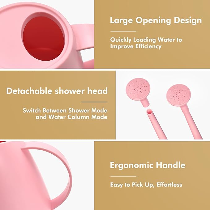 Watering Can for Indoor Outdoor Plants, Modern Small Watering Cans with Removable Nozzle, Long Spout Watering Can for Indoor Bonsai Plants Garden Flowers 1/2 Gallon 1.8L 60OZ (Pink)
