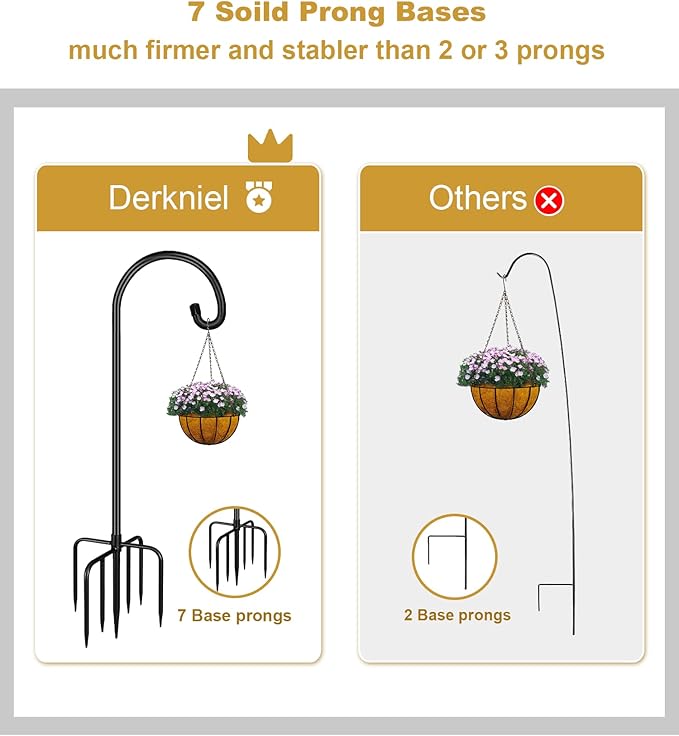 Shepherd Hook 92 Inch Tall Heavy-Duty Metal Garden Hanging Pole Stake for Bird Feeder Pole Plant Baskets, Black (1 Pack)