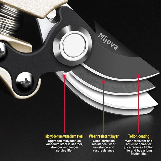 Gardening Scissors, Precision Pruning shears for Branches Shrubs and Vines, High-Carbon SK5 Steel Stays Sharp Longer for Clean Cuts that Promote Plant Health