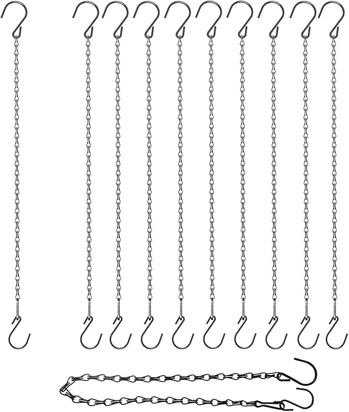 15 Pack BLK Storagehook Black Hanging Chains with Hooks, 21" Chain for Hanging Planter, Bird Feeders, Baskets Billboards Lanterns Wind Chimes Ornaments