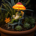 Little Frog Garden Statue with mini Patio Mushroom Solar Lights Outdoor Figurines Halloween Home Decor Fairy Garden Accessories Small Lawn Ornaments 4.5"x4.5"x2.6"