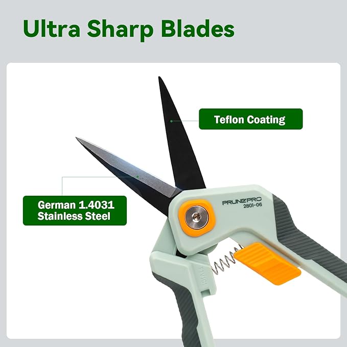 PrunePro Garden Scissors Pruning Shears Sharp Stainless Steel Non-Stick Teflon Coating Blade for Precise Cuts Garden Snip Bonsai Clippers for Plants Rose Flower 3 Pack