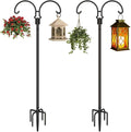 Outdoor Double Shepherds Hook with 5 Prong Base, 92 Inch Adjustable Heavy Duty Two Sided Bird Feeder Pole Stand for Hanging Plant Baskets, Solar Light Lanterns, Hummingbird Feeder, 2 Pack