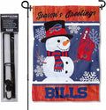 WinCraft Buffalo Bills Holiday Snowman Garden Flag and Flagpole Mount