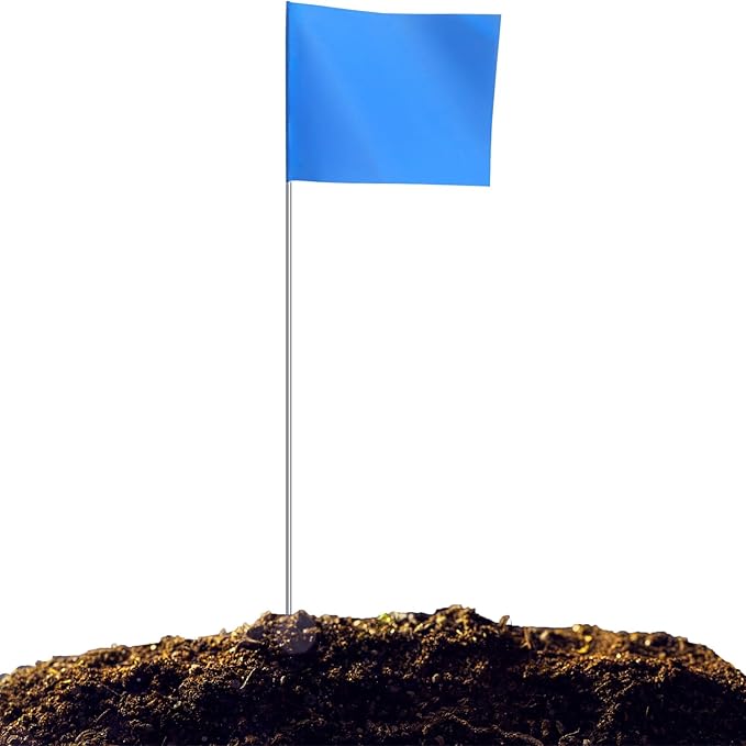 Zozen 50Pack Blue Marking Flags, Writable/15x4x5 Inch, Yard Flags for Lawn & Irrigation & Landscape & Sprinkler & Survey & Dog Training.