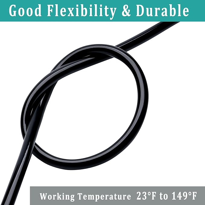 3/8" id - 10ft Black Vinyl Tubing Flexible PVC Tube Hybrid Hose Transfer Water Fuel Gas for Pond Fountain Garden Waterfall, Durable and Safe, with 2 Hose Clamps
