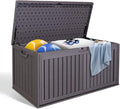 100 Gallon Outdoor Storage Box Waterproof, Resin Deck Box with Dual-Wall, Patio Cushion Storage Box for Garden Tools, Pool Supplies, Toy