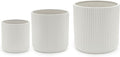 Amazon Basics Assorted Sizes Fluted Ceramic Round Indoor Outdoor Planters with Drainage, Set of 3, Modern Design, 6-Inch, 8-Inch, 10-Inch, White