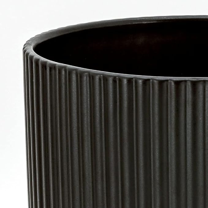 Amazon Basics Assorted Sizes Fluted Ceramic Round Planters, Set of 3, Black, 6-Inch, 8-Inch, 10-Inch