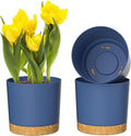 ZMTECH Plant Pots, Set of 3 8'' Self Watering Plastic Planter with Drainage Hole and Saucer, Modern Decorative Flower Pot for Indoor Outdoor House Plants, Succulents, Flowers - Blue