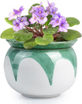 African Violet Pots, 6 inch Ceramic Easy Self Watering Plant Pot for Busy Plant Lovers, Automatically Absorb Appropriate Amount of Water, Flower Pot Indoor-Plants Not Included(Green)