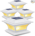 SIEDiNLAR Solar Post Lights Outdoor Glass LED Fence Cap Light 2 Modes for 4x4 5x5 6x6 Posts Deck Patio Garden Decoration Warm White/Cool White Lighting White (4 Pack)