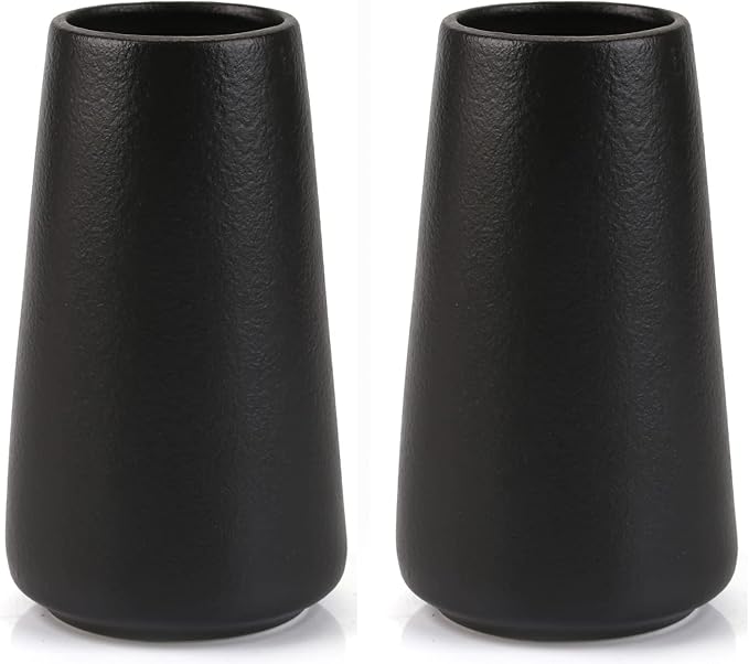 Simple Vase for Flowers Plants, Matte Vases for Modern Table Shelf Home Decor Wedding Boho Decor, 6" H Frosted Elegant Ceramic Vase for Pampas Grass Fluffy Stem Bouquet Lavender Flowers (Black, 2)