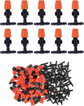 80PCS 1/4" Inch Adjustable Irrigation Microspray Emitter Three Way Atomizing Nozzle with Tee Connector Drip Irrigation Accessory for Garden Lawn Flower Bed Irrigation System Watering