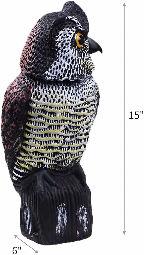 Owl Decoy 360 Rotate Head, Scarecrow Fake Owls Natural Enemy Realistic Owls to Scare Birds Away