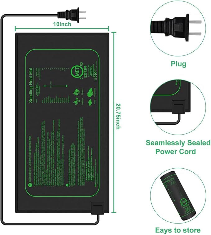 2 Pack 21W Seedling Heat Mat for Seed Starting,10" x 20.75" Waterproof Heating Pad for Indoor Plants Germination