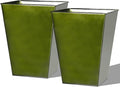 Worth Garden Large Metal Glazed Floor Planter Set of 2-14" Dia x 18" H - Luxurious Glossy Finish Green Tall Square Tapered Steel Plant Pots, Decor Flower Pot Indoor & Outdoor, Drainage Hole
