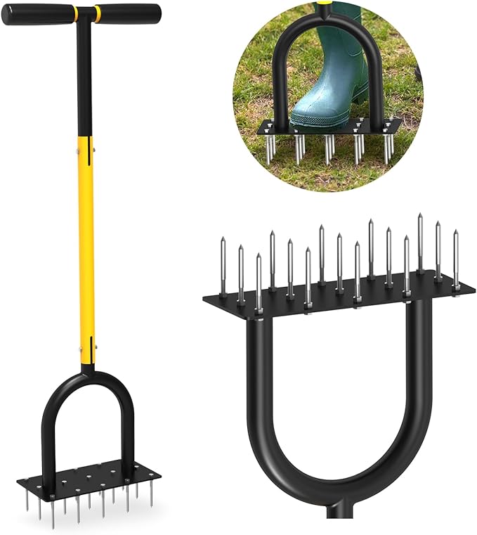 Lawn Aerator Tool - Grass & Soil Aerator for Lawn & Yard Care, Durable Manual Lawn Aerator for Healthy Grass, Compact Soil & Easy-to-Use Spike Plug Aerator