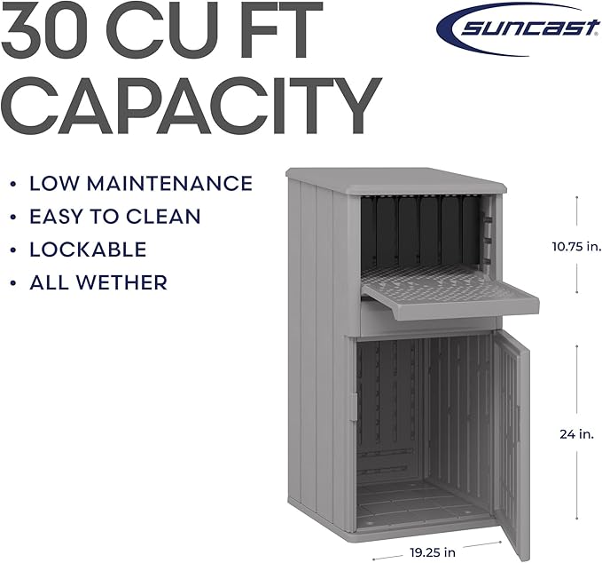 Suncast 33.5-Gallon Capacity Package Delivery Box, Parcel Drop Box with Lock, Weather Resistant Outdoor Storage Solution for Secure Package Deliveries, Made in USA