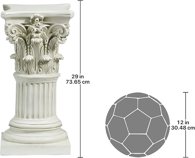 Design Toscano Corinthian Pedestal Column Plant Stand, Medium 29 Inch Tall, Cast Stone Resin, Antique Stone Finish