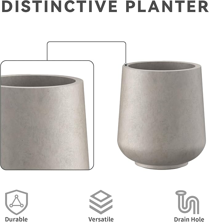 Kante 15.3"+11.6"+8.2" Dia Round Concrete Planter, Large Outdoor Indoor Planter Pots Containers with Drainage Holes and Rubber Plug for Home Garden Patio, Buff Concrete