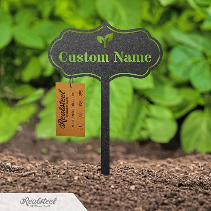 RealSteel – Customizable Seed & Plant Markers - Outdoor Herb Garden Stakes - Elegant Fruit/Vegetable Labels - Steel Plant Tags for Pots - Classy Design for Farmhouse/Greenhouse – Sprout Icon