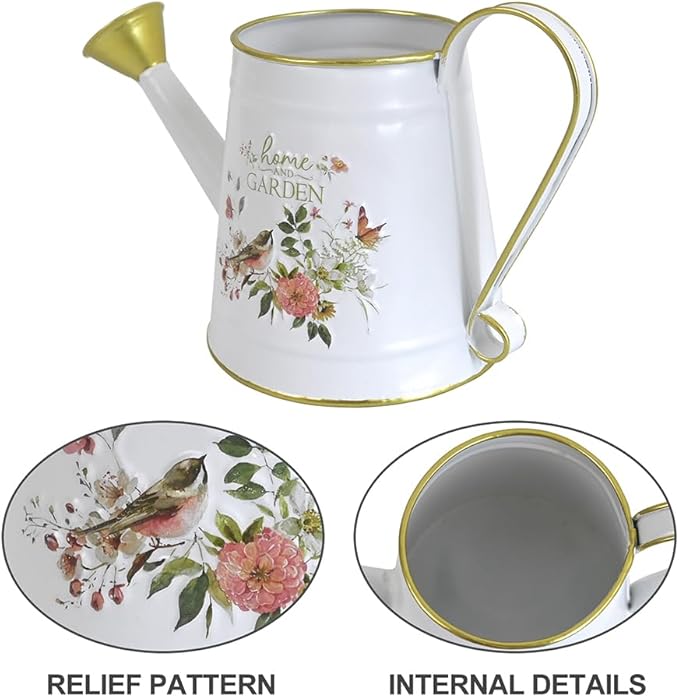 Cute Small Watering Can Indoor Plants Garden Metal Decorative Watering Cans for Outdoor Plants Bonsai Outdoor Garden Flower Decorative (White, 1.5L, 50.7 Oz)