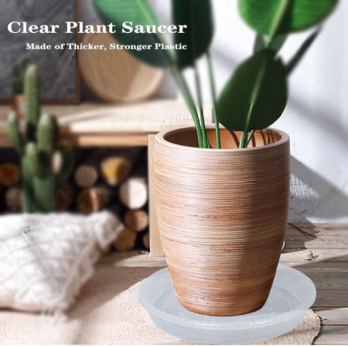 Plant Saucer 2 Pack of 14 inch, Clear Plastic Flower Plant Pot Saucer, Heavy Duty Plant Drip Trays Saucers for Indoor, Plant Water Tray for Planters