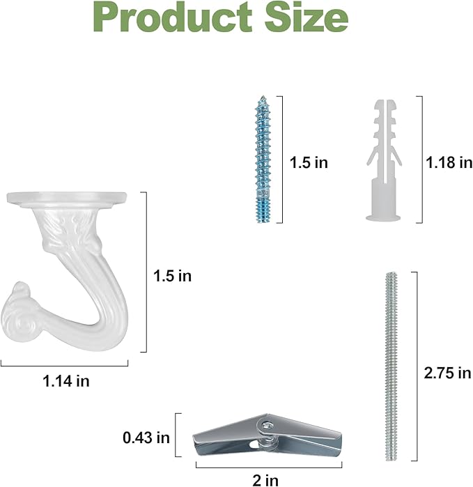 Ceiling Swag Hook Sets - Heavy Duty Hooks with Mounting Hardware for Hanging Plant, Ceiling or Extender Chains - Easy Install with Screws/Brackets (10 pcs - White)