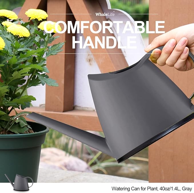 WhaleLife Indoor Watering Can for House Bonsai Plants (1.4L, Gray)