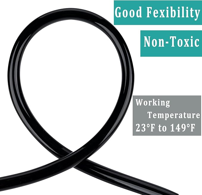 Black Vinyl Tubing 3/8” ID × 1/2” OD - 100 Feet PVC Flexible Plastic Tube Hybrid Hose, Transfer Water Air Oil for Pond Fountain Garden, Non-toxic and BPA free