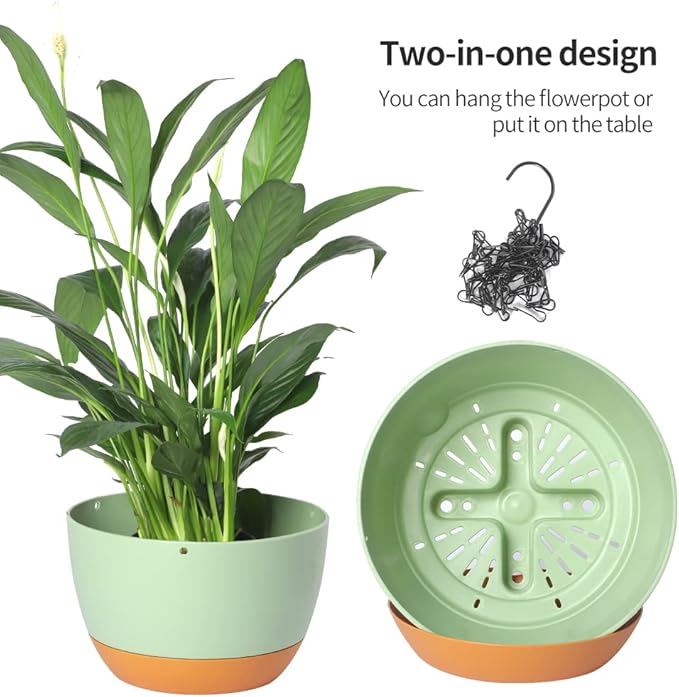 2 Pack Hanging Pots for Plants Outdoor Indoor, 10 Inch Hanging Planters with Drainage Hole (10 inch-White)