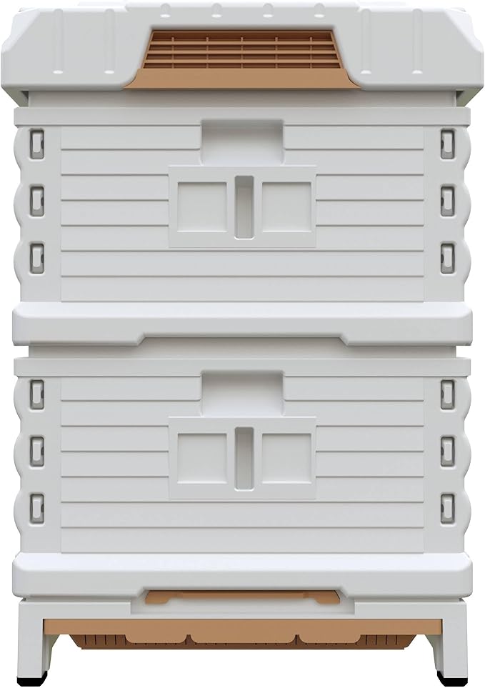 Ergo Insulated 10 Frame Bee Hive Set [NO Frames Included] (Double Deep, White Body Yellow Entrance)