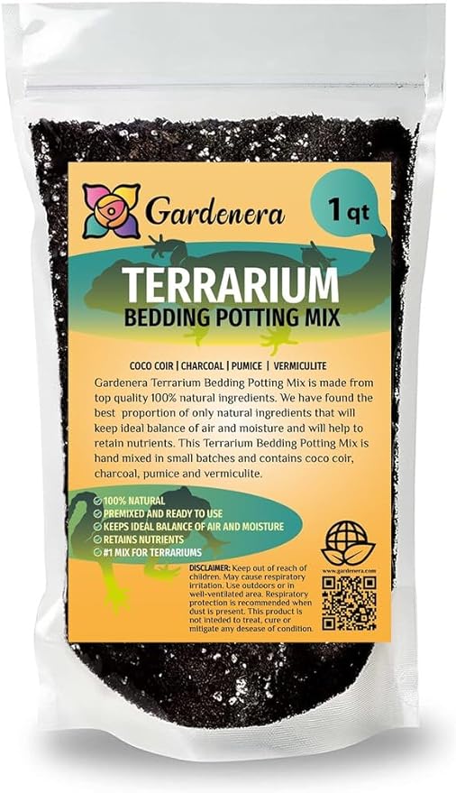 Terrarium Bedding - Premium Blend of Coco Coir, Charcoal, Pumice, and Vermiculite for Vibrant Terrariums - 1 Quart