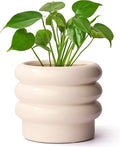 Tiered Bubble Ceramic Plant Pot, Creamy White 6 Inch Ceramic Planter with Drainage Holes, Ceramic Flower Pot with Mesh Pad, Rubber Plugs, Ceramic Pots for Indoor Plants Outdoor, Modern Décor