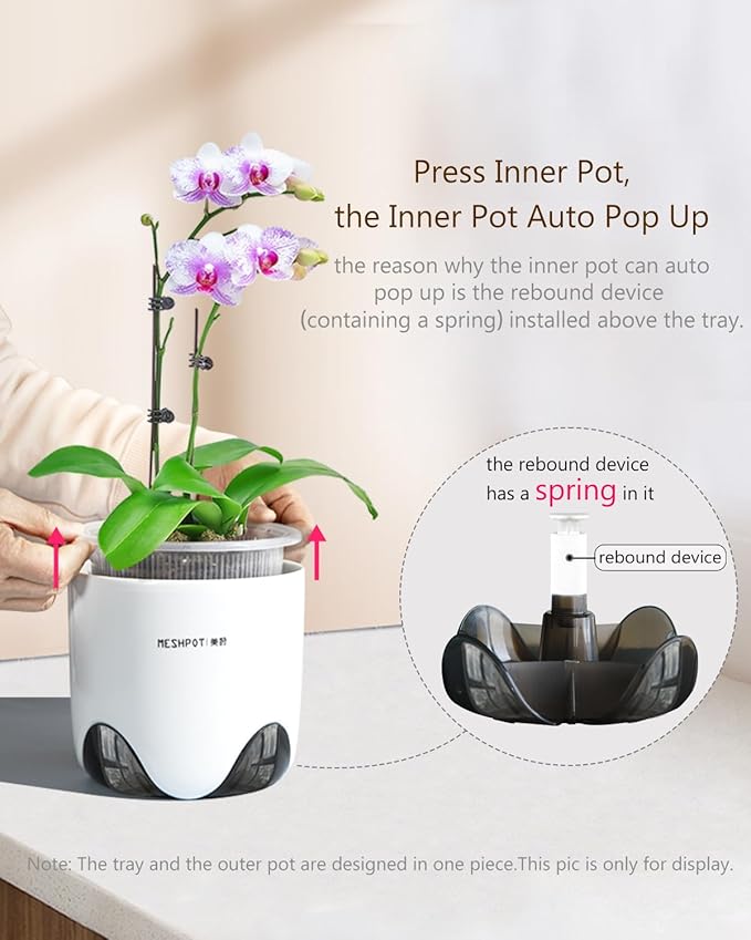 6 inch Orchid Pots with Holes for Repotting with Excellent Airflow, Set of 2, Double Layer Plastic Imitate Ceramic Orchid Planter, Clear Orchid Pot Match Decorative Orchid Container
