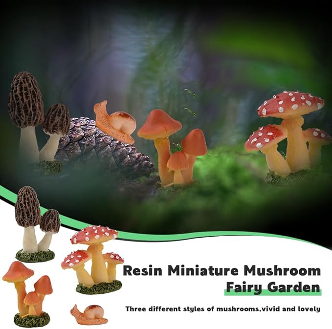 Resin Miniature Mushroom, Miniature Mushroom and Snail Figurine Fairy Mushroom Figurines Fairy Garden Accessories Mushroom Decor Micro Moss Landscape Statues Craft