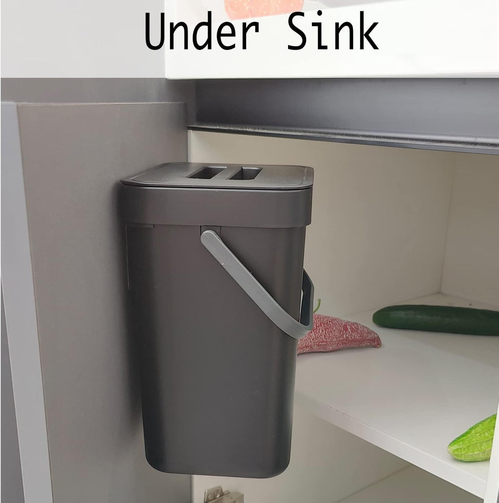LALASTAR Countertop Compost Bin with Lid, Hanging Small Trash Can with Lid Under Sink for Kitchen, Food Waste Bin for Countertop, Mountable Garbage Can for Bathroom, RV, 5L/1.3 Gal, Black