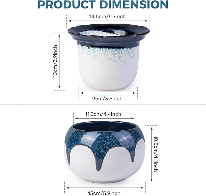 African Violet Pots, 6 inch Ceramic Easy Self Watering Plant Pot for Busy Plant Lovers, Automatically Absorb Appropriate Amount of Water, Flower Pot Indoor-Plants Not Included(Blue)