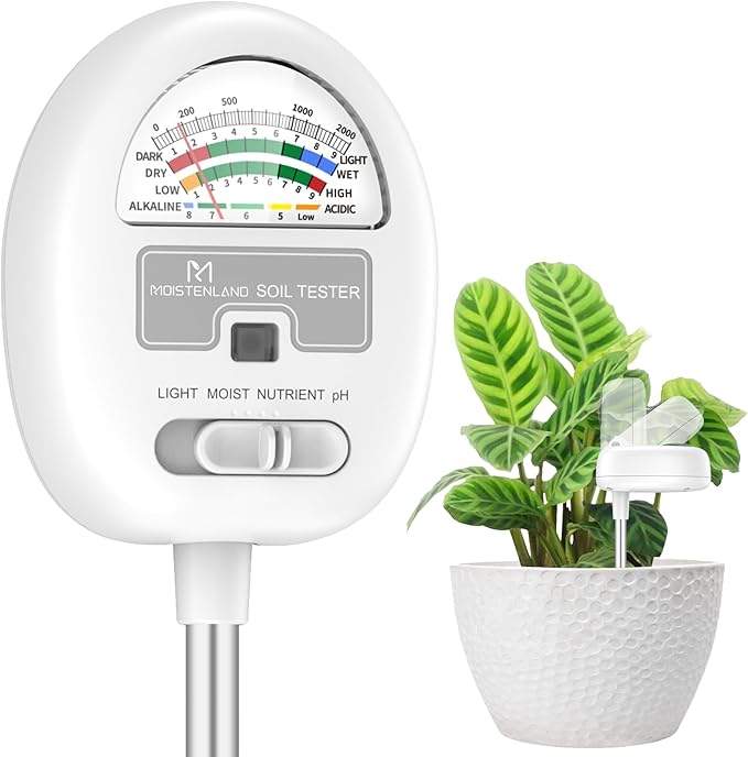 [Upgraded] Soil Moisture Meter, 4-in-1 Soil pH Tester, Moisture/Light/Nutrients/pH Meter for Gardening, Lawn, Farming, Indoor & Outdoor Plants Use, No Batteries Required, Gifts for Plants Lover