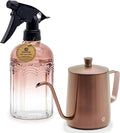 OFFIDIX Watering Can for Indoor Plants Long Spout Metal Stainless Steel 21 oz/600 ml Small Watering Can with 14 oz/400ml Glass Plant Mister Spray Bottle for Plants Bonsai