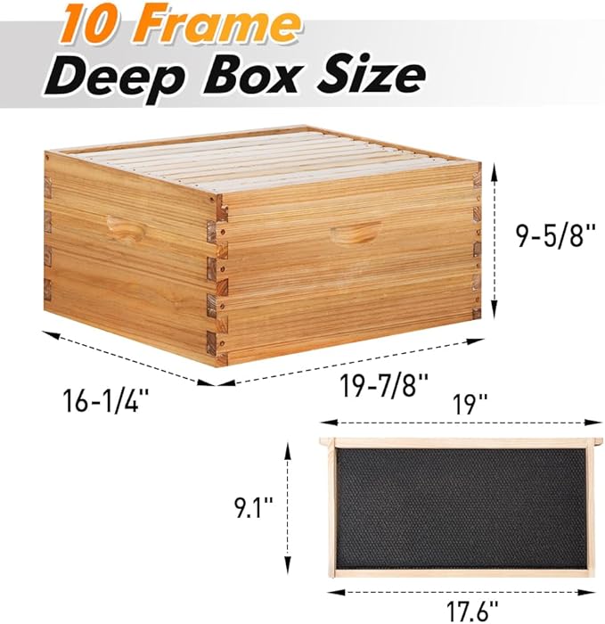 POLLIBEE 10 Frame Bee Hive,Beeswax Coated Beehive Kit for Bee Keeper,Complete Beehive Include 1 Deep Brood Bee Box and 1 Medium Bee Hive Box with Frame and Foundation