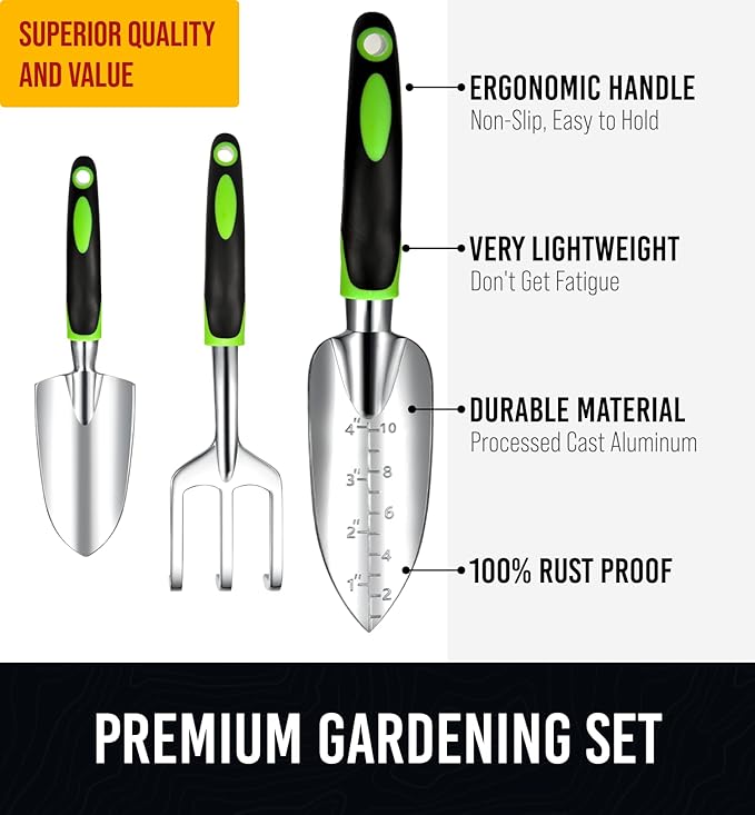 GROWIT Heavy Duty Gardening Tools - 22-Piece Gardening Gifts for Women, Mom, Men - Durable, Ergonomic Garden Tool Set